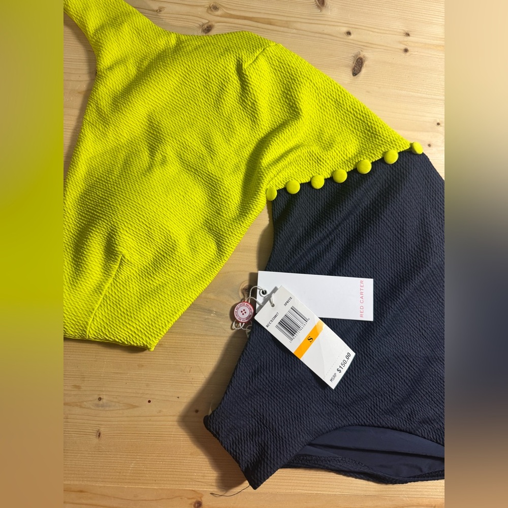 RED CARTER OFFICIAL Yellow and Navy One-Shoulder Swimsuit